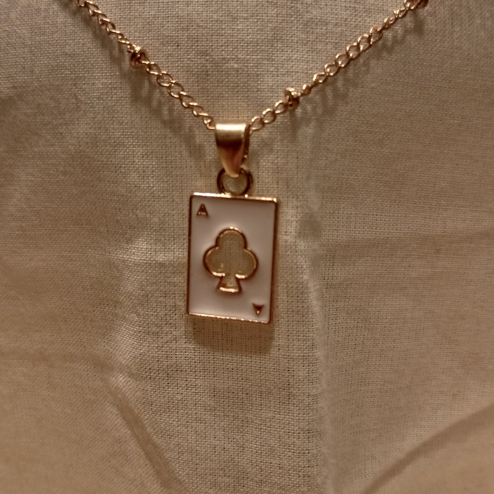 17" Gold tone ace of clubs necklace NWOT